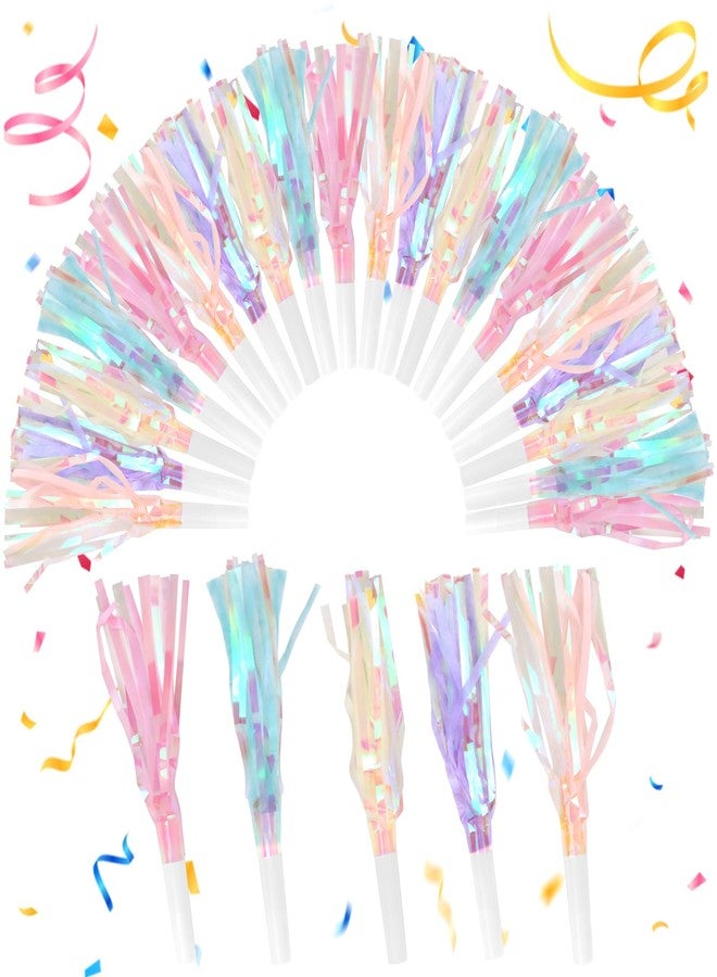 Weoxpr 30 Pieces Colorful Noisemakers Blowouts Horns, Glitter Metallic Fringed Whistles and Streamers,for Birthday Party Favors, Graduation,New Years Accessory, Sports,Mermaid Supplies (Pastel Colors) - Image 1